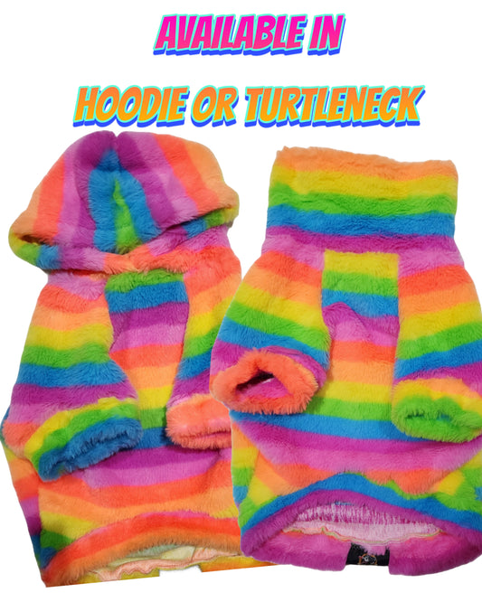 FUZZY RAINBOW HOODIE OR TURTLENECK